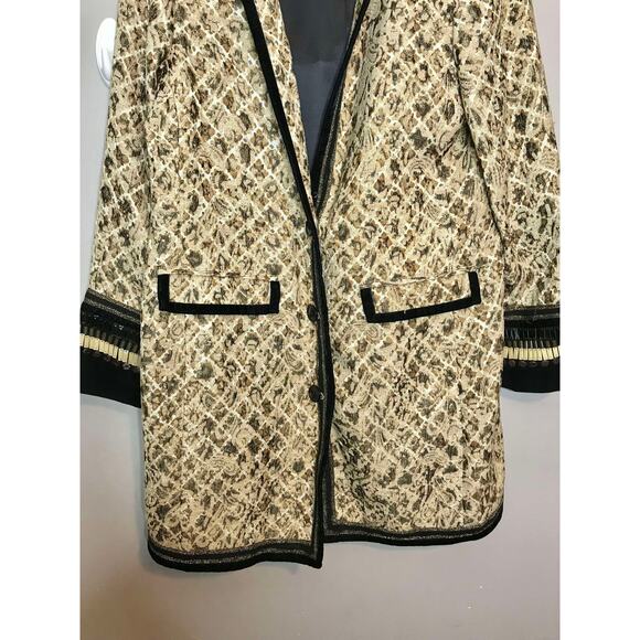 chico's tapestry jacquard beaded long length sleeve jacket - Picture 3 of 7